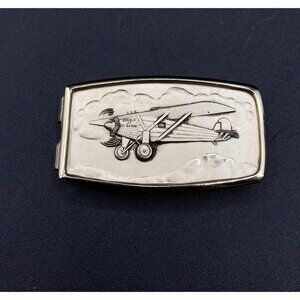 Anson Gold Tone Money Clip Spirit Of St Louis Airplane Vintage